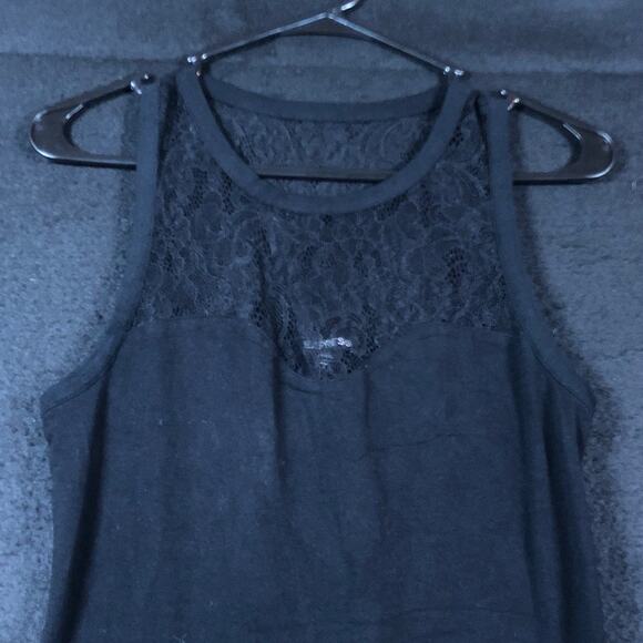 Express Womens Blouse Black Lace Yoke Front Sleeveless Stretch Small - Picture 2 of 10